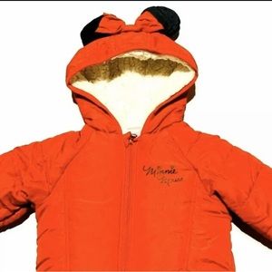 Disney Junior Toddler Minnie Mouse Red Puffer Coat Jacket Size 2T With Ears Bow